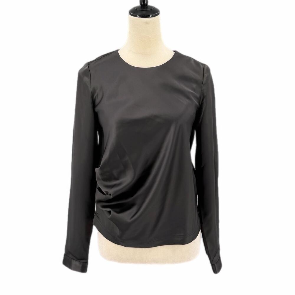 Universal Standard NEW Lucina Black Satin Gathered Ruched Simple Chic Blouse Top